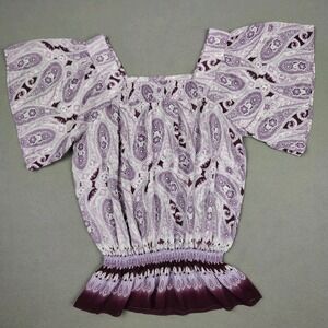Y2K Mudd Floral Paisley Top Women Medium Purple Flutter Sleeve Fairycore Hippie